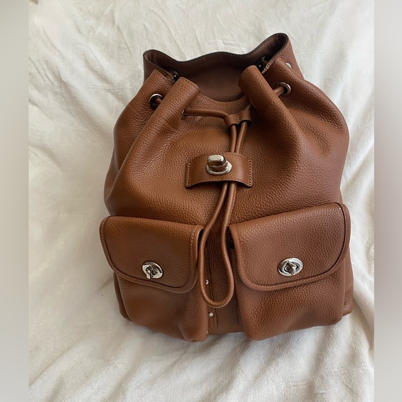 Pebbled leather, large,Coach turnlock Rucksack backpack in saddle brown. - Picture 3 of 9